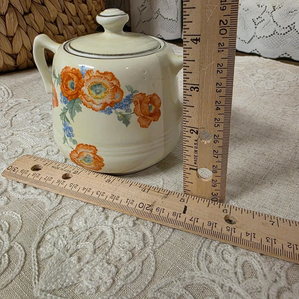 Hall's Vintage Poppy Floral Lidded Sugar Bowl Cream Orange - Picture 6 of 6